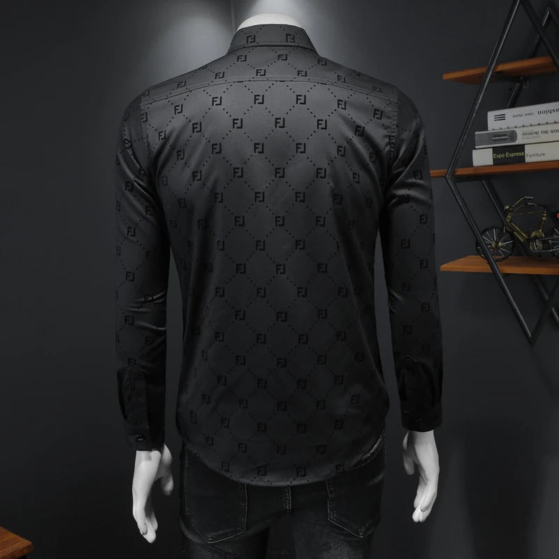 Geometric Black Design Slim-Fit Shirt