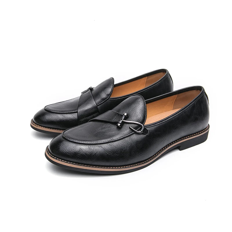 Hook Appliques Solid Leather Loafers