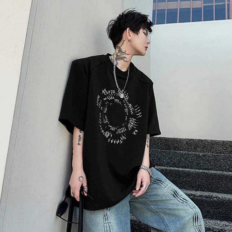 Solid Circle Letter Printed Loose T-Shirt