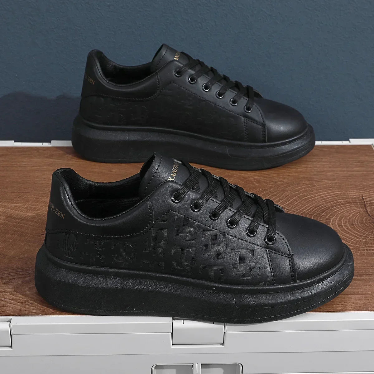 Embossed Pattern Casual Leather Sneakers