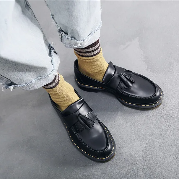 Black Leather Tassels Slip-On Loafers