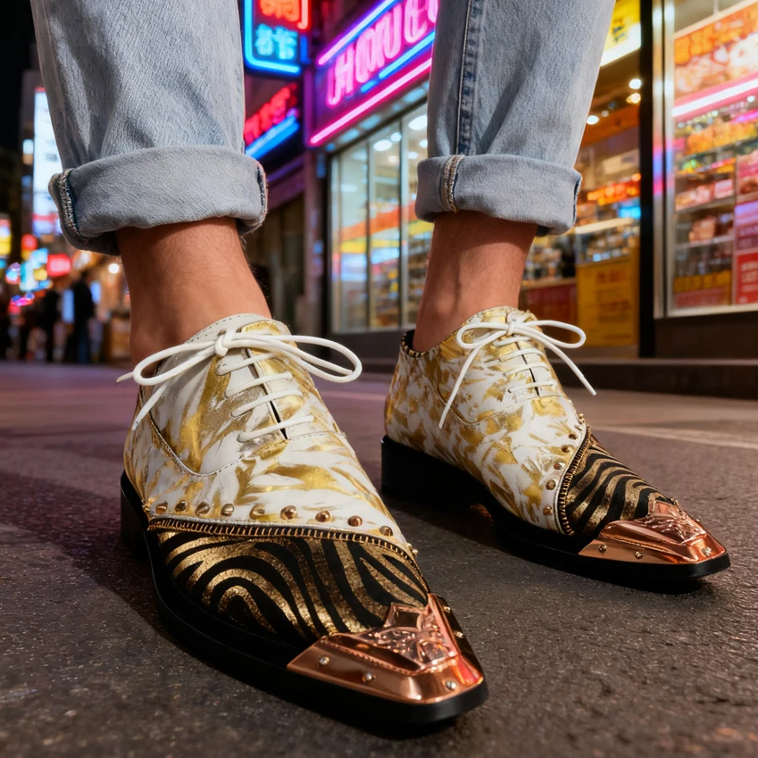 Gold Foil Zebra Print Metal Toe Shoes
