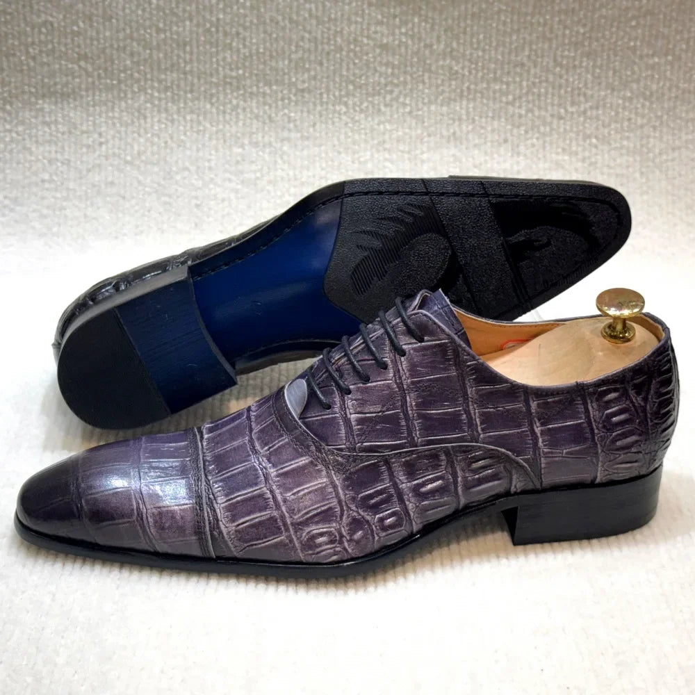 Croc Embossed Leather Oxford Shoes