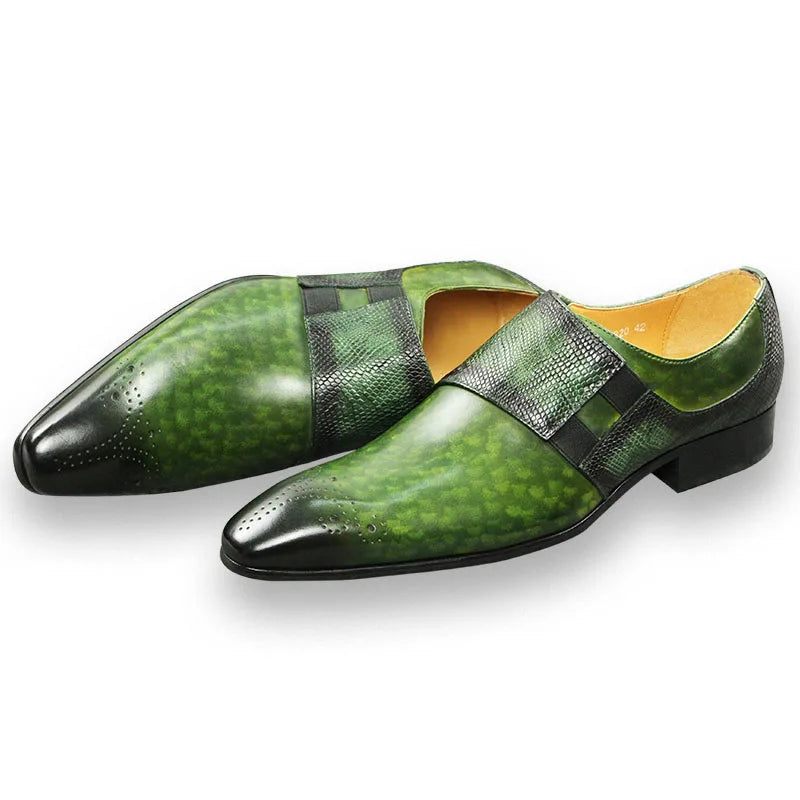 Emerald Green Leather Monk Strap Loafers