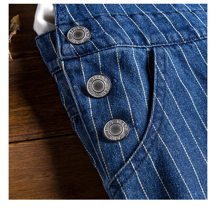 Striped Printed Blue Denim Jumpsuit