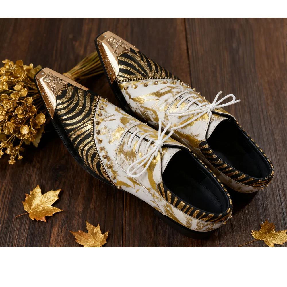 Gold Foil Zebra Print Metal Toe Shoes