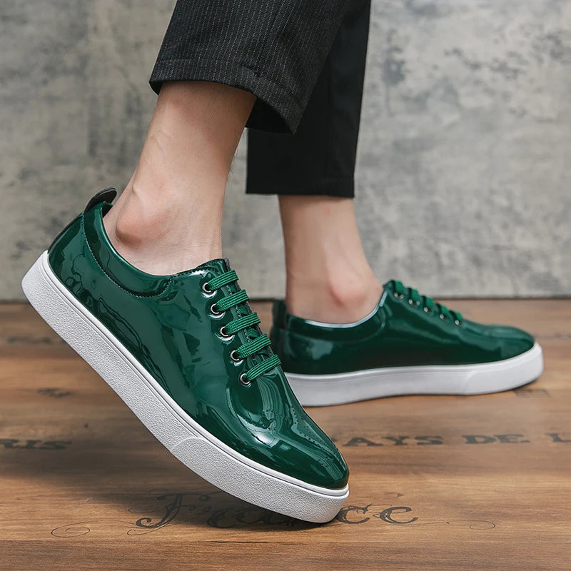 Green Shiny Color Leather Sneakers