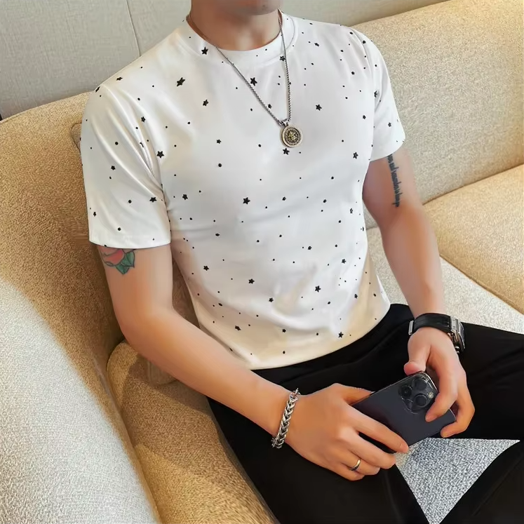 Star Sprinkled Slim-Fit Casual Tee
