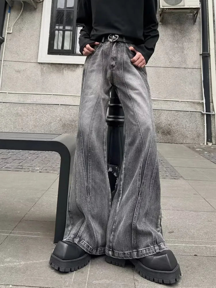 Y2K Streetwear Washed Grey Flare Jeans