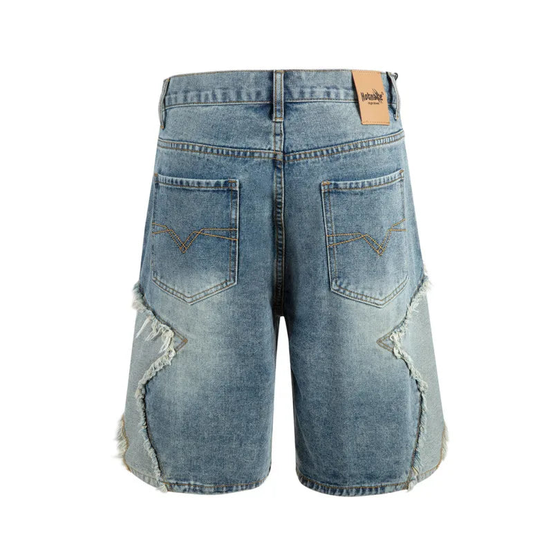 Pentagram Splicing Patchwork Denim Shorts