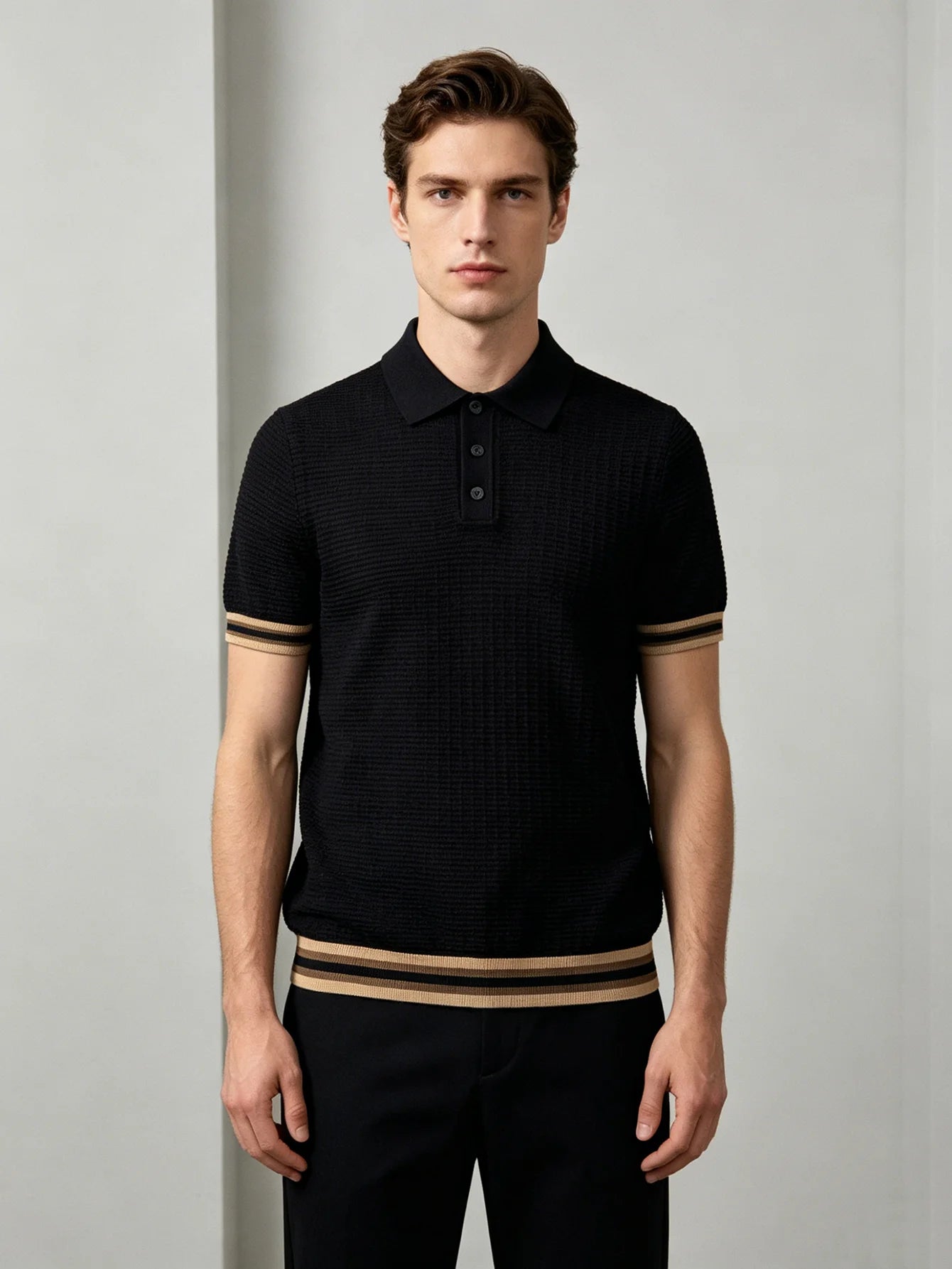 Brown Edge Line Buttoned Polo Shirt