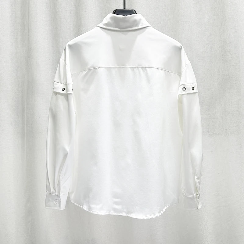 Solid Chain O-Rivet Decor Cotton Shirt