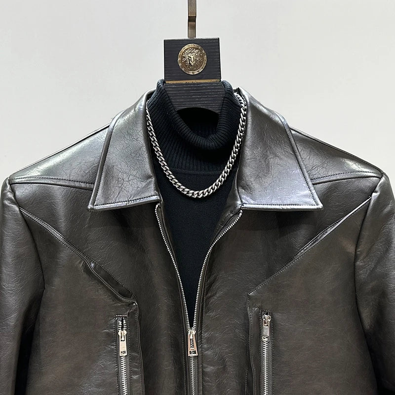 Double Large Pocket Leather Jacket