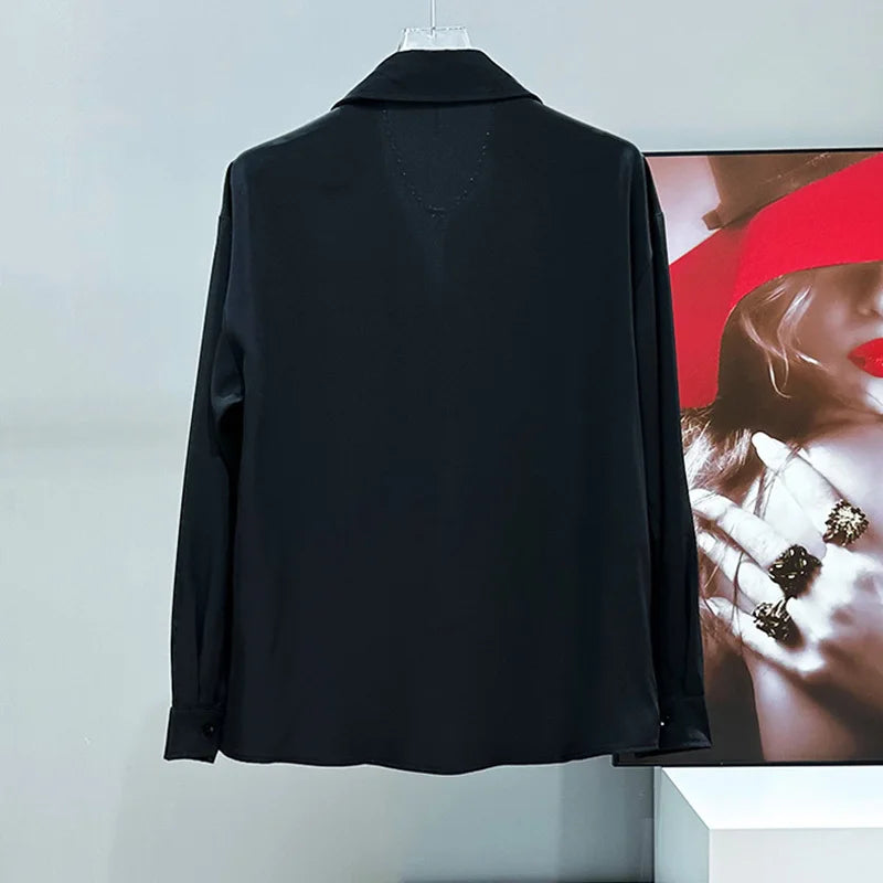 Long Sleeve Black Button Decor Shirt