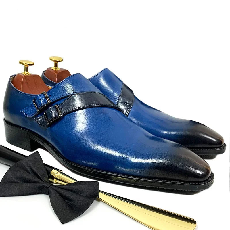 Two-Tone Blue Dress Monk Shoes