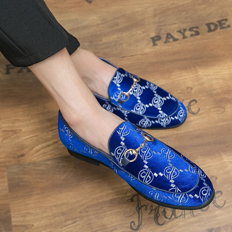 Geometric Embroidered Suede Loafers