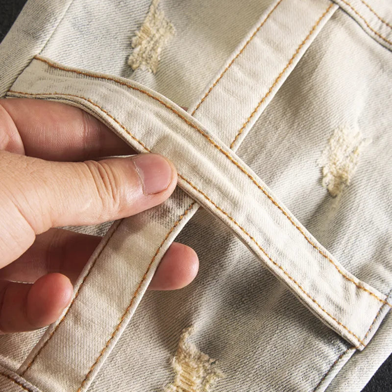 Fringed Patchwork Ripped Design Jeans