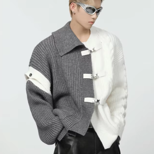 Hip Hop Patchwork Knitted Solid Jacket