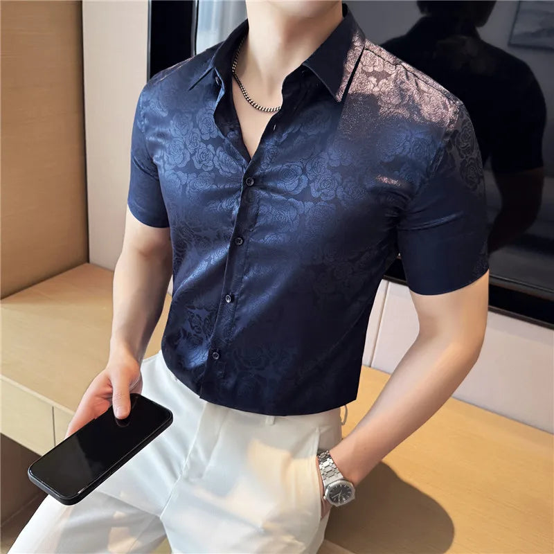 Glossy Rose Floral Jacquard Shirt