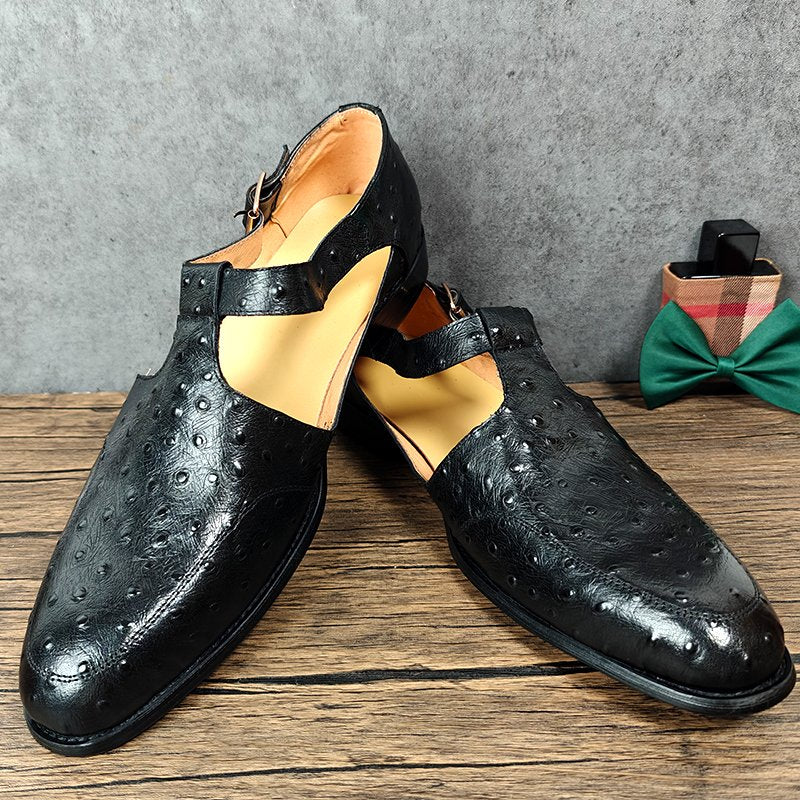 Black Genuine Leather Hollow Out Shoes