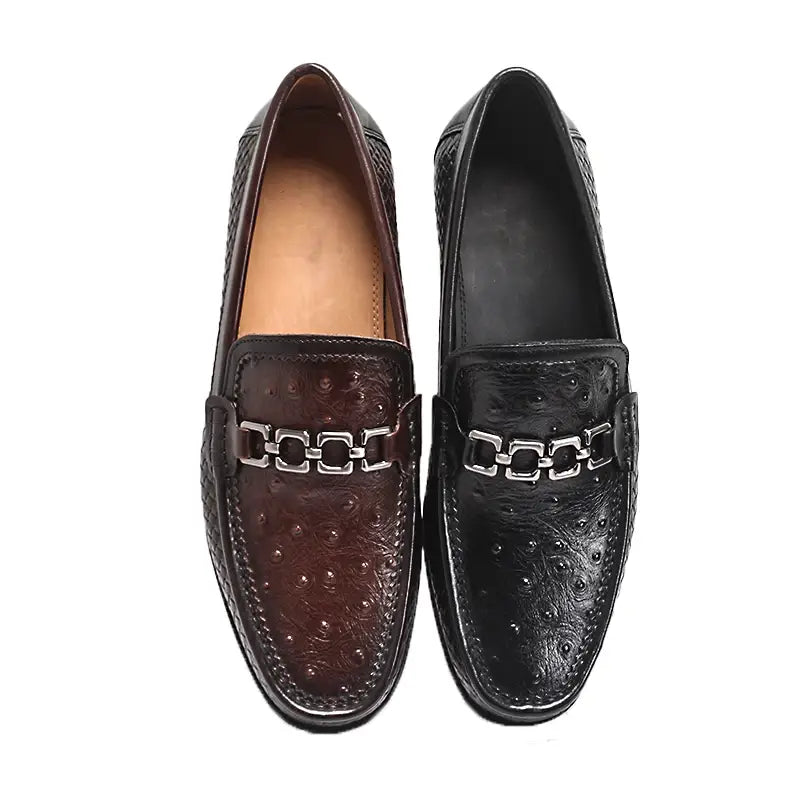 Chain Metal Appliques Genuine Leather Loafers