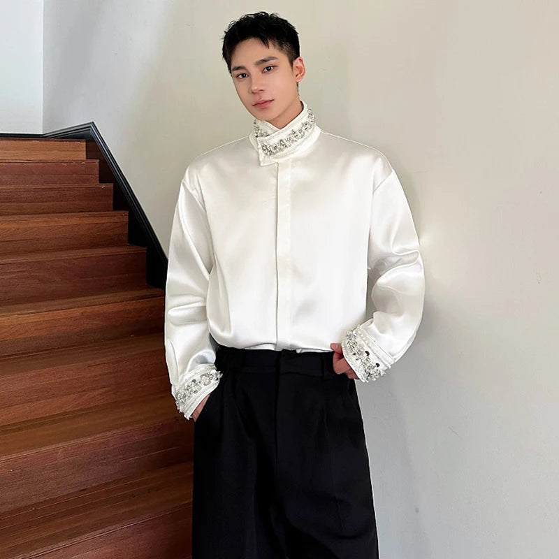 Solid B&W Collar Cuff Rhinestone Shirt