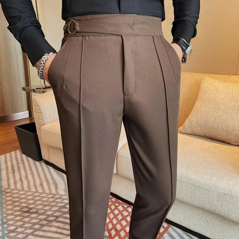 Solid High Waist Casual Slim Fit Trousers