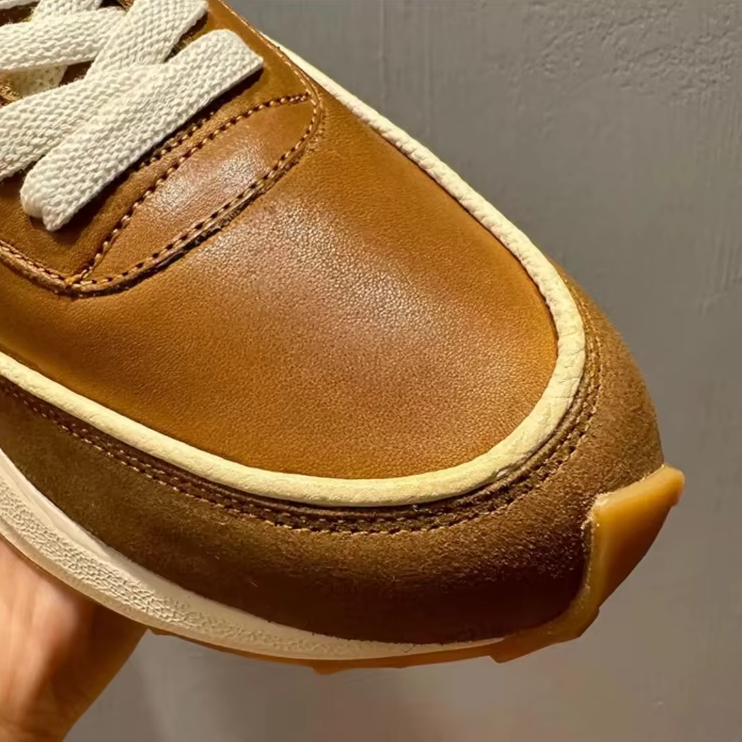 Brown Genuine Leather Chunky Sole Sneakers