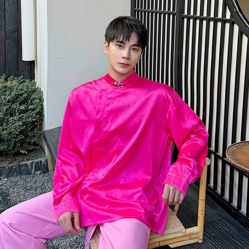 Pink Color Chinese Style Shirt