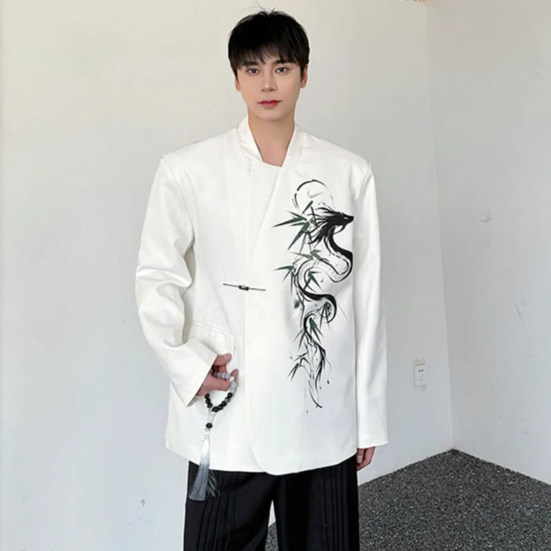 Dragon Ink Painting Printed Cotton Blazer