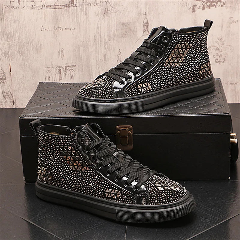 Lace-Up Charm Rhinestones Platform Sneakers