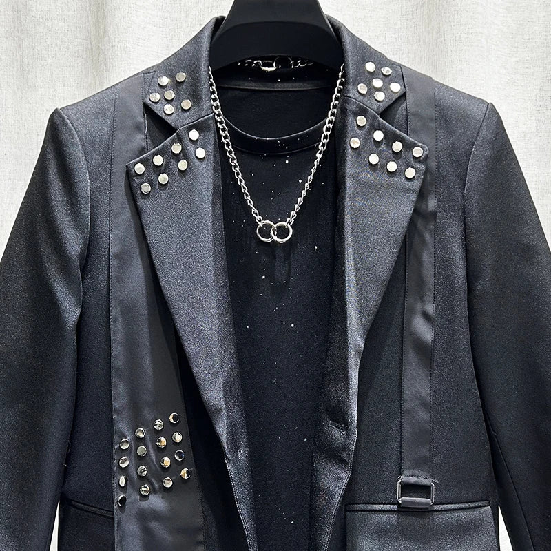 Black Color Metal Rivet Design Blazer