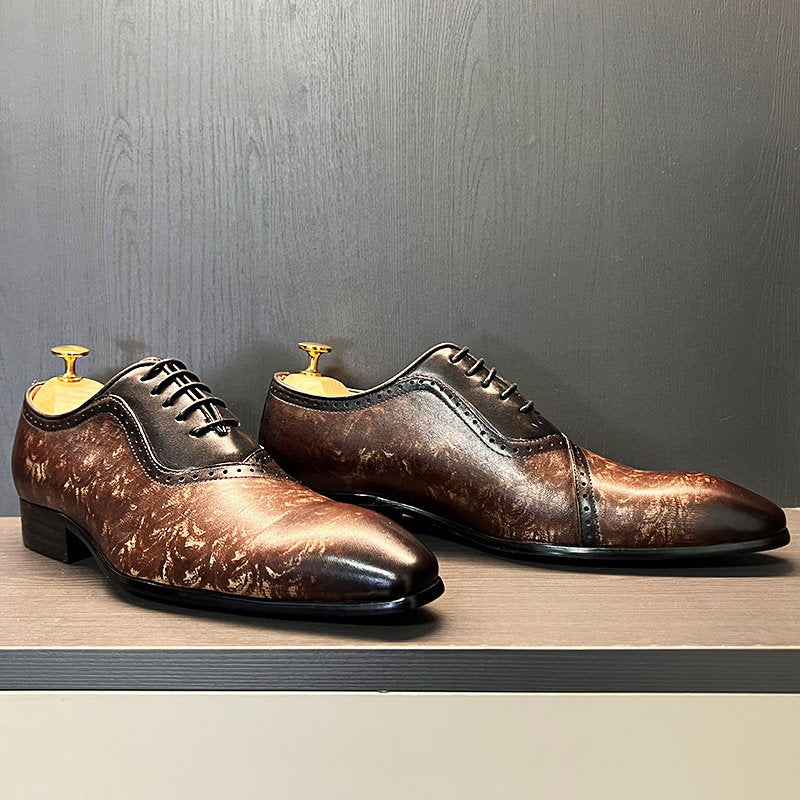 Pointed Toe Mixed Colors Leather Shoes