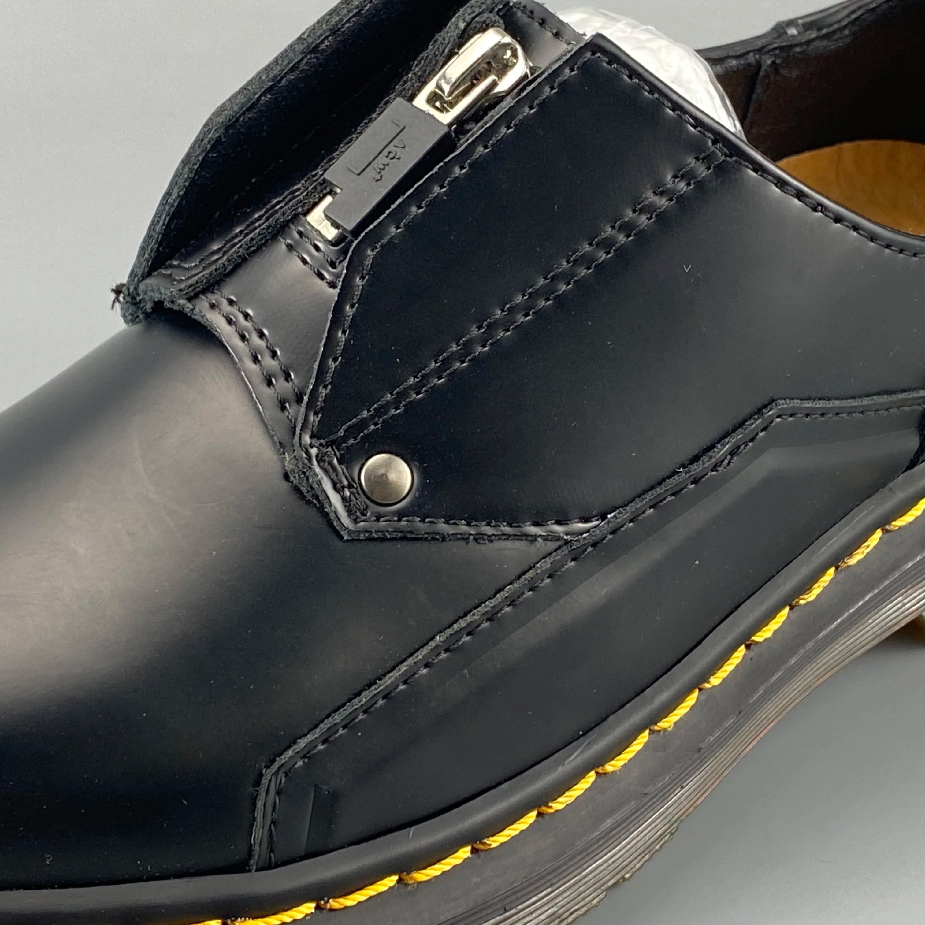 Classic Black Leather Zip Derby Shoes