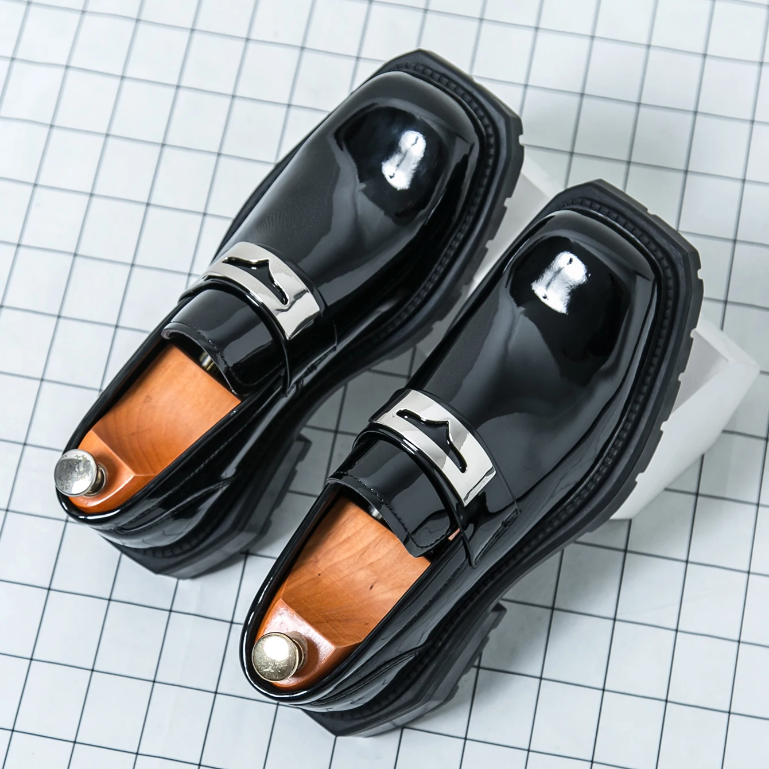 Square Toe Shiny Metal Accent Loafers