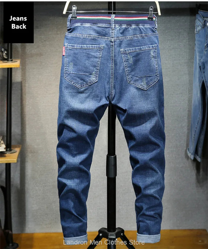 Solid Denim Stretch Ripped Jeans