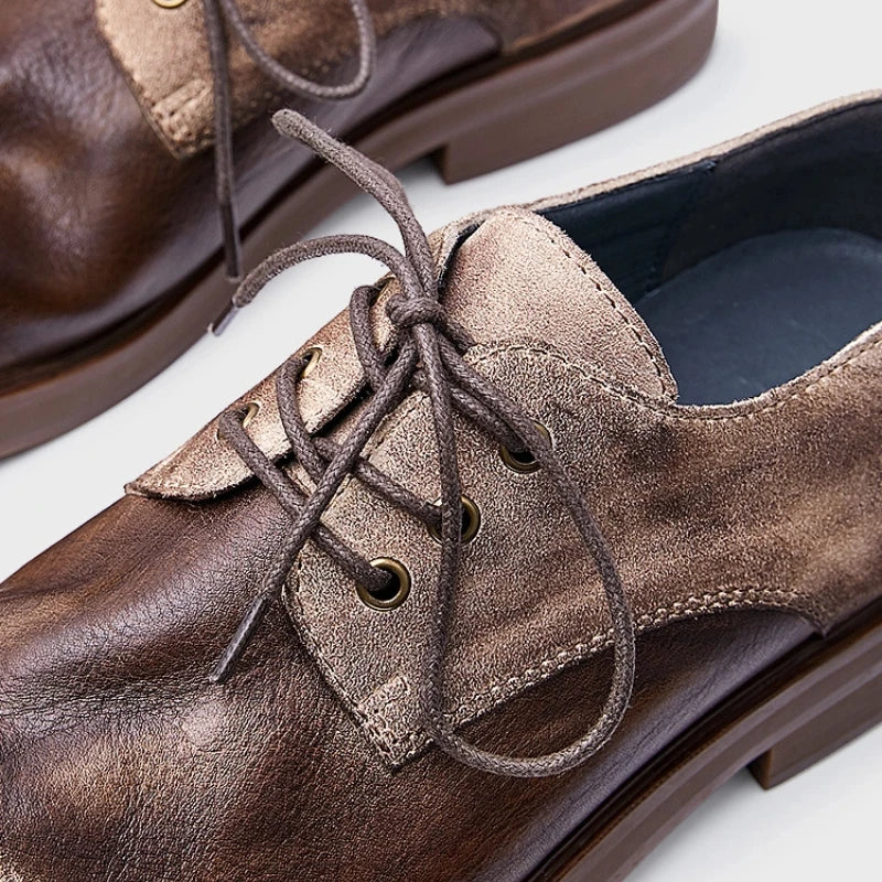 Retro Patchwork Genuine Leather Shoes