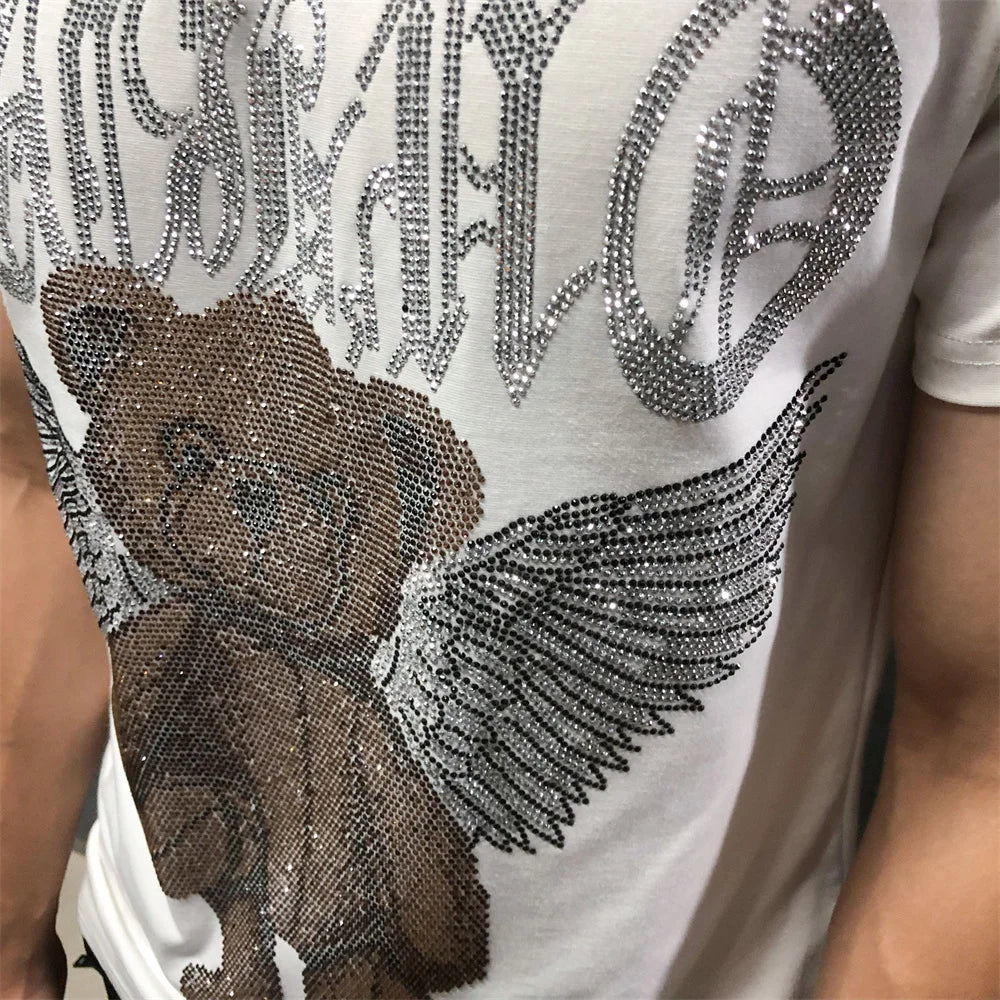 Bear Wing Rhinestone White T-Shirt