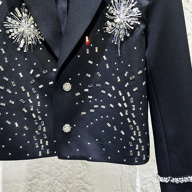 Black Elegant Rhinestone Blazer