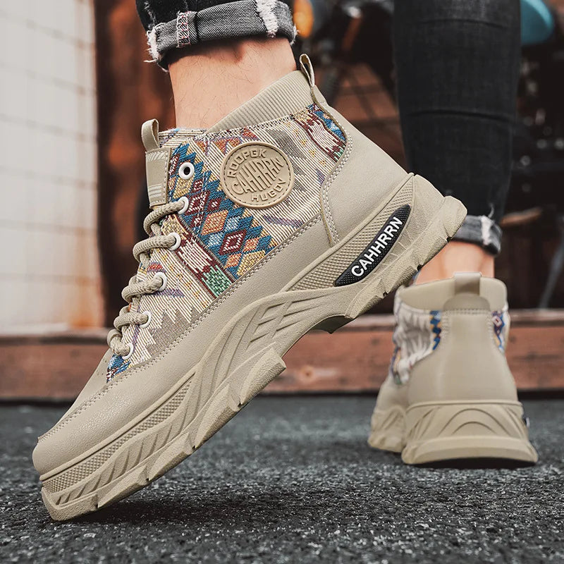 Leather Canvas Patchwork Casual Boots