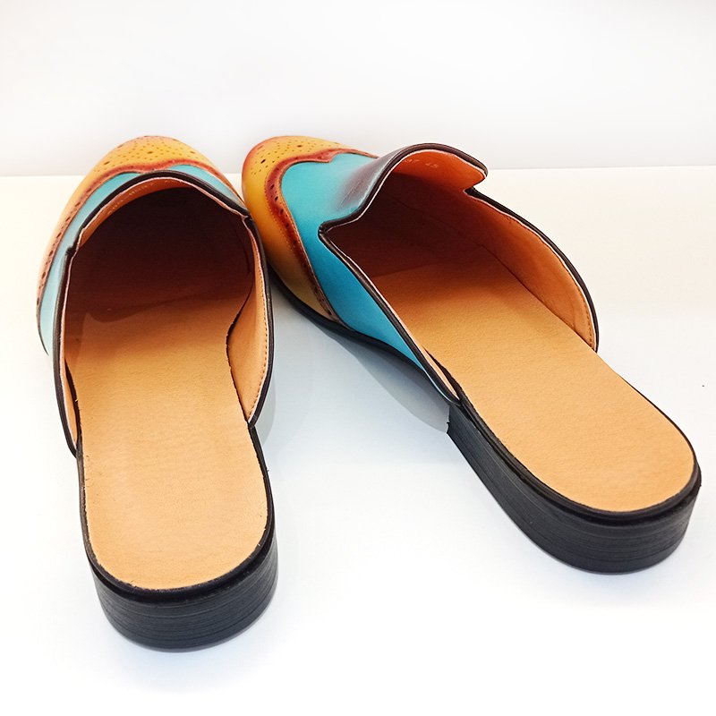 Mixed Colors Leather Mules Shoes