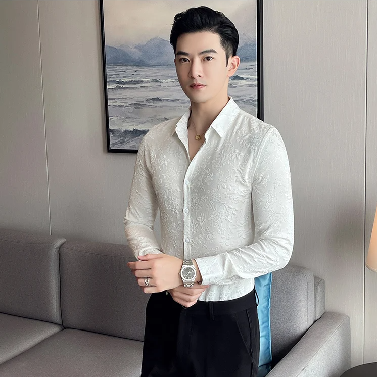 Floral Jacquard Slim Fit Fashion Shirt