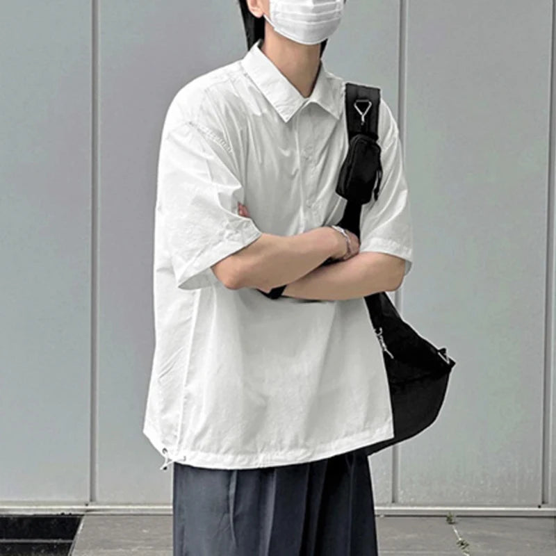 Casual Drawstring Solid Polo Shirt