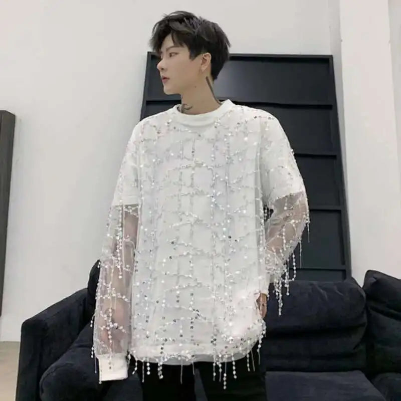 Sequins Decoration Casual Long Sleeved T-Shirt