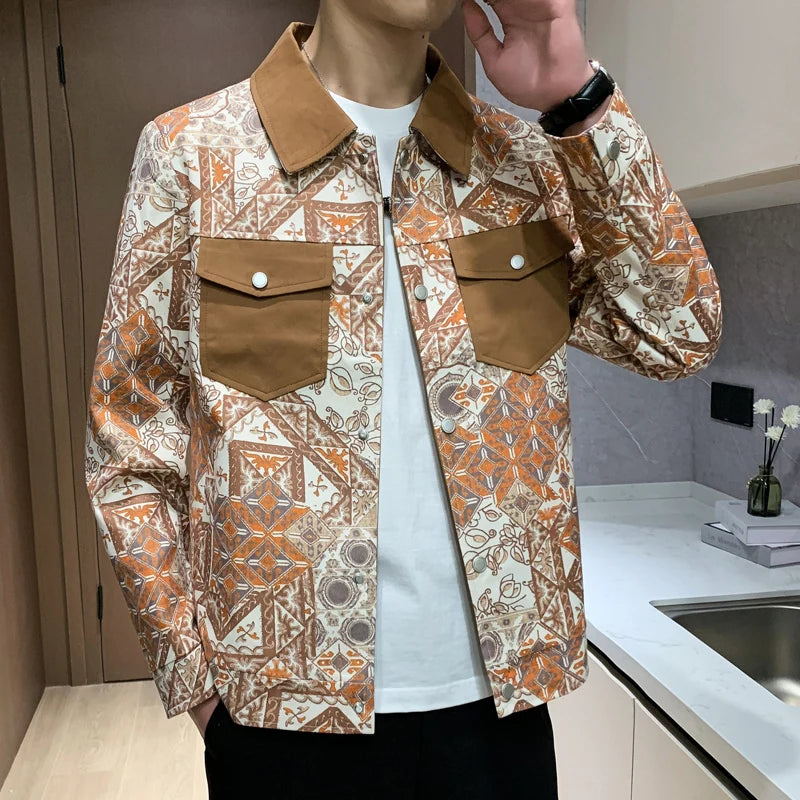 Double-Pockets Geometric Pattern Jacket