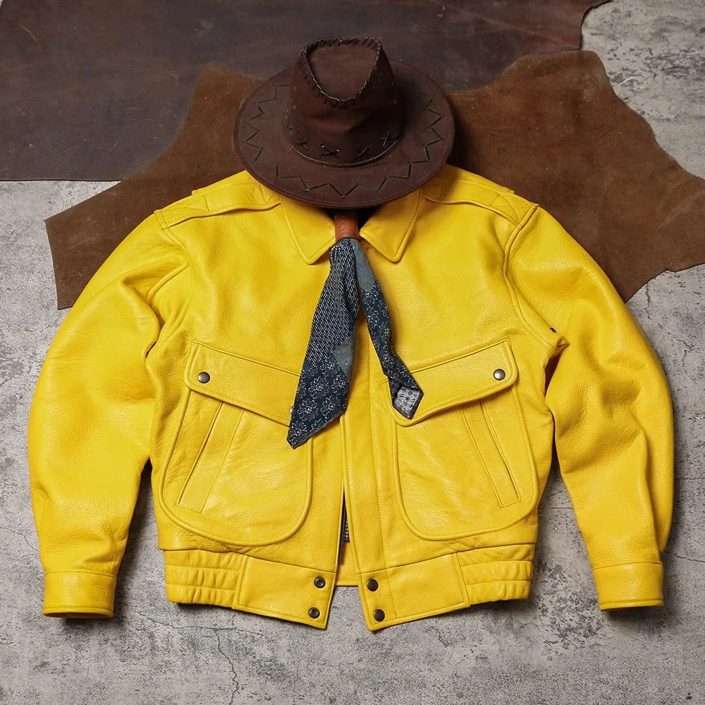 Yellow Soft Pu Leather Men's Jacket