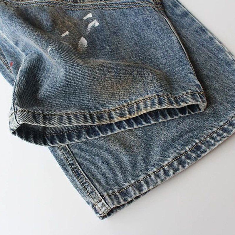 Splashed Ink Printing Casual Cargo Jeans