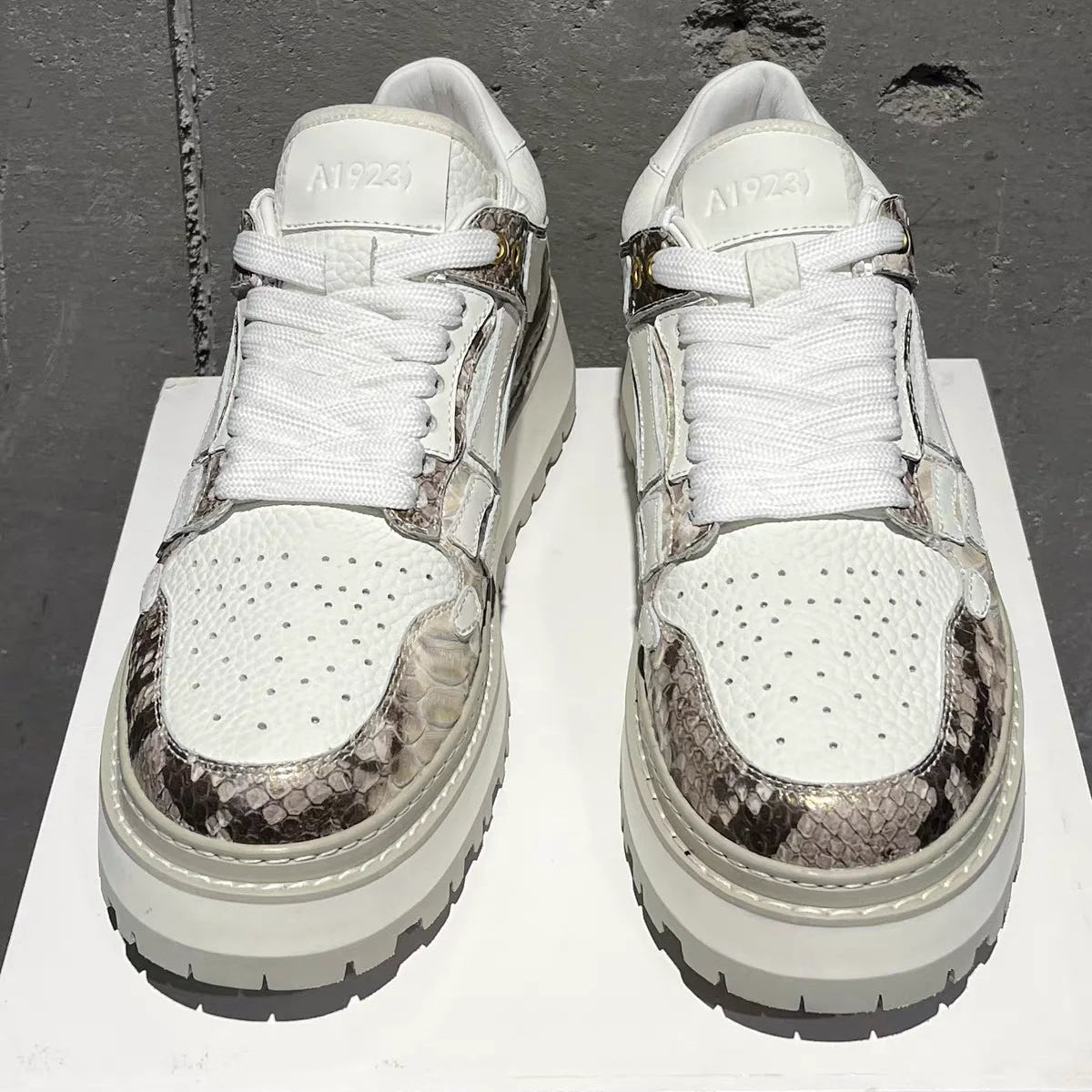 White Patchwork Genuine Leather Casual Sneakers