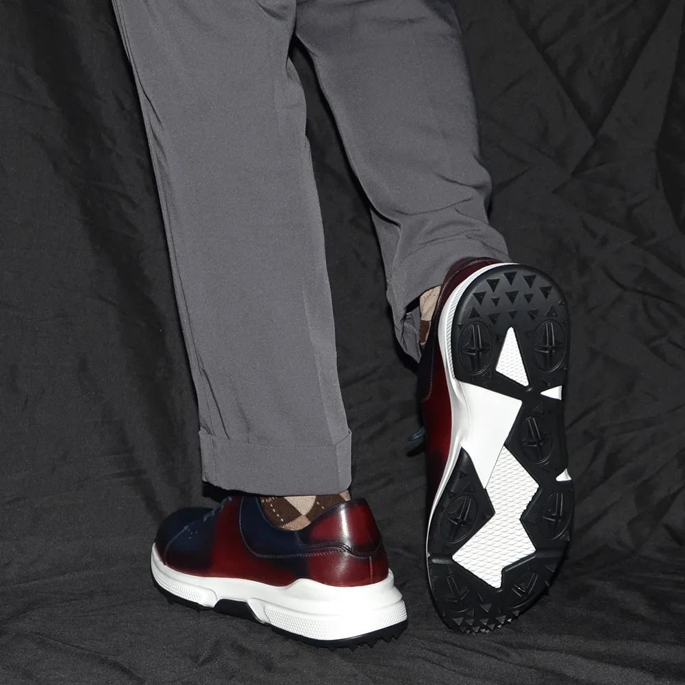 Burgundy with Blue Genuine Leather Shoes