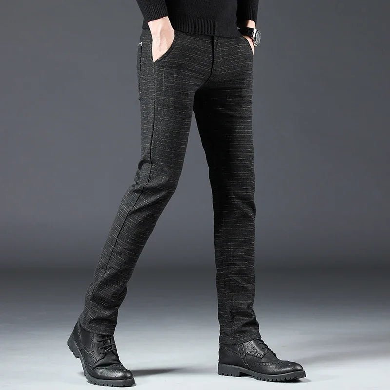 Plaid Straight Fashionable Slim Trousers